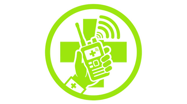 Emergency medical communication radio icon with cross symbol