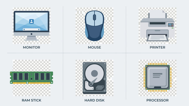 Computer peripherals and hardware components on a light background