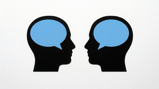 Two heads facing each other in profile with speech bubbles