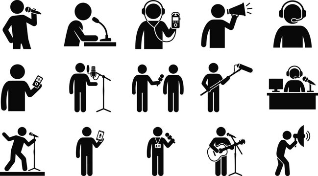 Flat icons of people performing various music and broadcasting activities