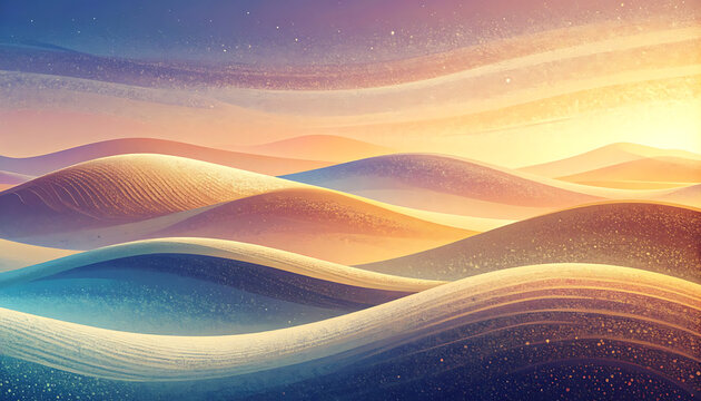 Pixel art desert landscape with rolling golden dunes, starry night sky, retro gaming scenery, vintage digital aesthetic