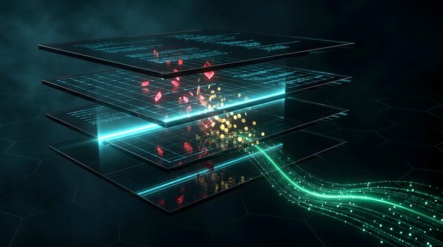 Futuristic data layers with glowing lines
