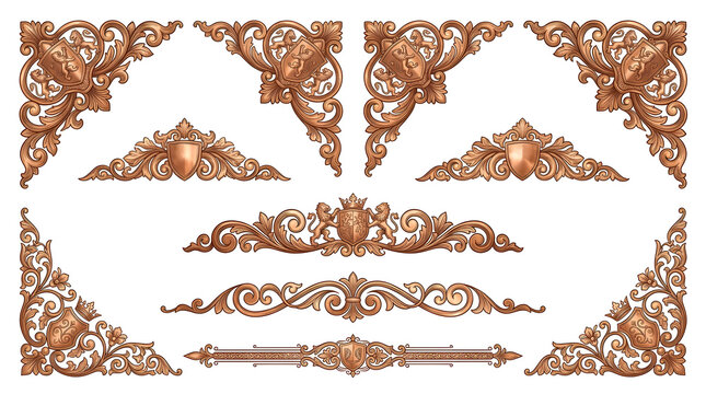 Ornate Copper Decorative Elements and Line Separators for Design Projects