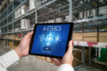 AI ethics responsibility standard law and rules on computer screen provide report of AI ethic...