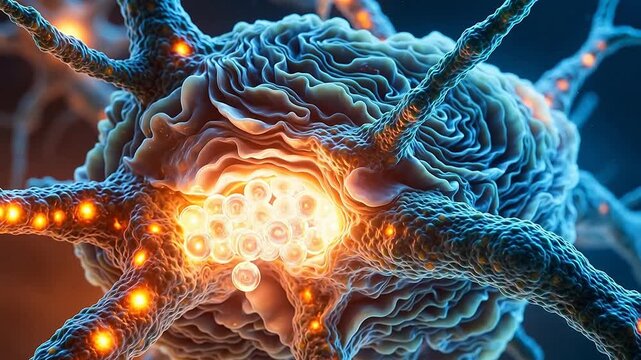 Neuron Synapse Closeup: Asymmetric Dense Patch with Synaptic Vesicles