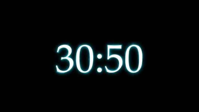 Digital countdown timer neon light style on black background.Digital pink neon countdown timer showing seconds passing.