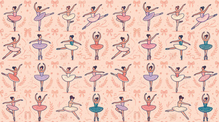 Obraz premium Ballerinas in various dance poses on a patterned background