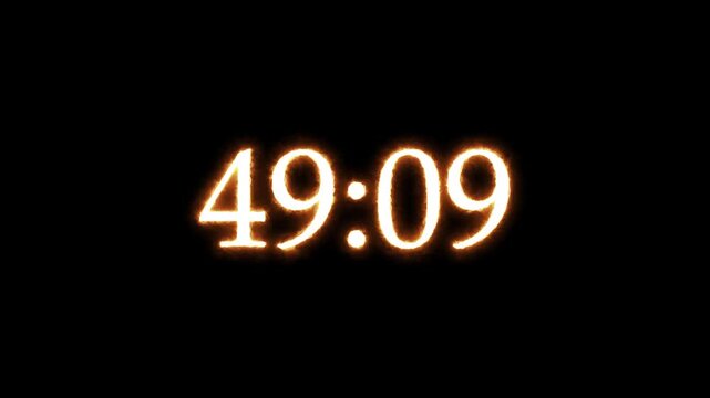 Digits showing minutes countdown animation.Time Tracking Concept on Black Background.Motion graphics of timer concept on black background.