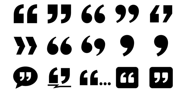 Collection of Black Quotation Marks and Speech Bubbles.