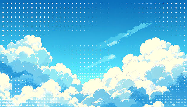 Pixel art summer sky with fluffy clouds, vintage 8-bit aesthetic backdrop for retro games and digital patterns