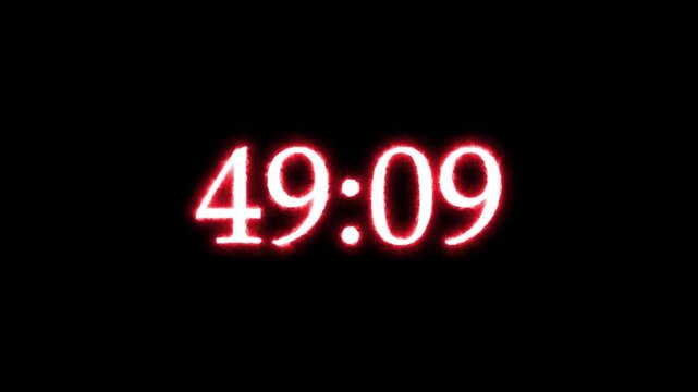 Neon three minute countdown timer.Digital clock animation from up and down.Clock icon animation on black background.