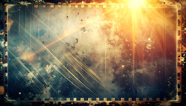 Vintage distressed film frame overlay with light leaks, dusty scratches and aged cinematic texture for retro photography