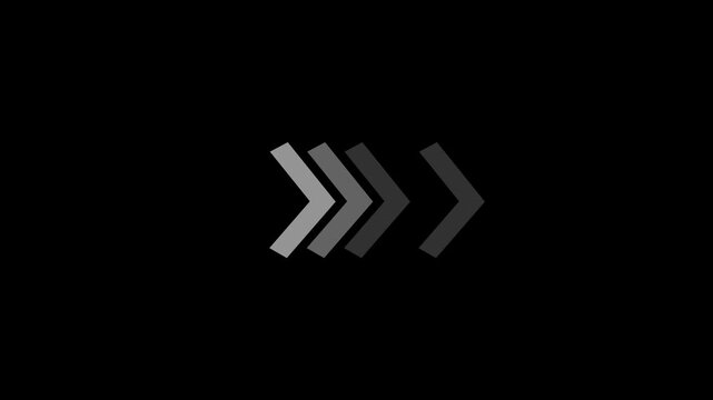 Series of white chevron arrows pointing on a solid black background.Representing progress and forward movement.