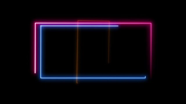 Blue and purple bright flashing neon lines, with the effect of electric flashes in smoke on the black background, loopable stock video. Seamless cyberpunk abstract glowing overlay motion 4K