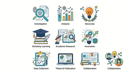 Fototapeta premium Back to School icons for education, learning and research with academic symbols