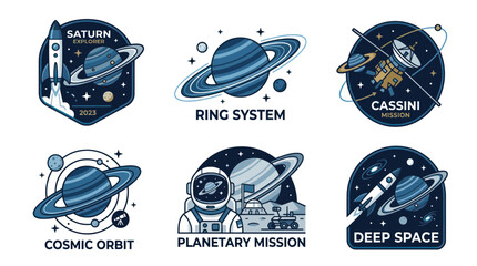 Space Exploration Patches: Saturn, Astronauts, Rockets, Planets, Cosmic Orbit © mila