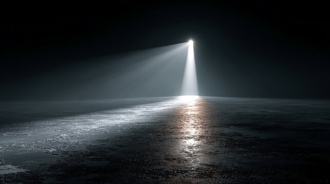 Bright guiding light path symbolizing leadership direction vision strategy and powerful influence concept with modern corporate environment