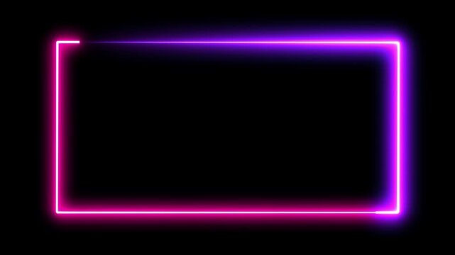 Abstract neon light rectangle frame and seamless loop pattern animation background. Gradient neon frames with smoke, led rectangular borders with mist effect, transparent glowing haze overlay 4K