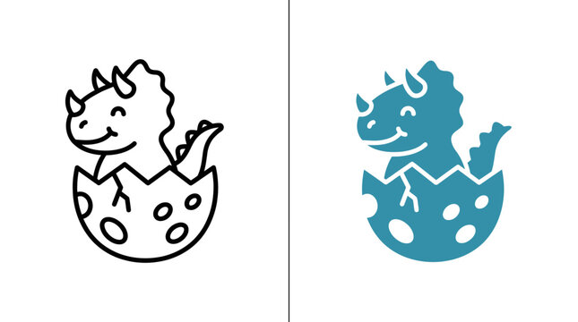 Baby triceratops hatching from egg outline and blue version.