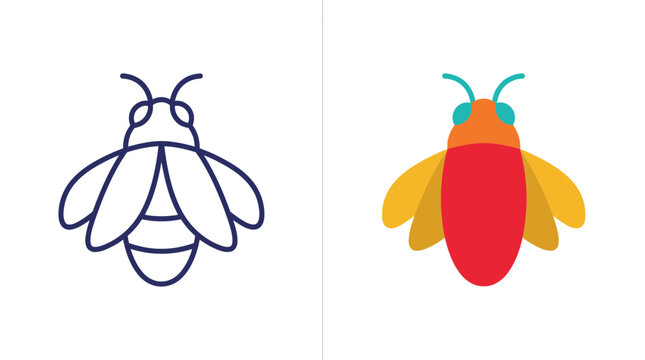 Bee Icon, Line Art and Flat Design