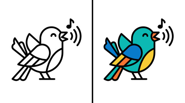 Bird Singing Outline and Color