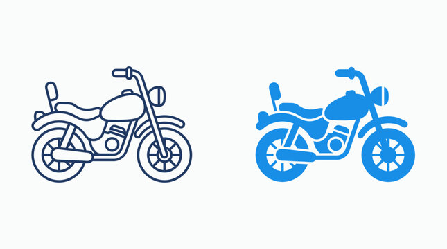 Blue motorcycle icon and outline for transportation design.