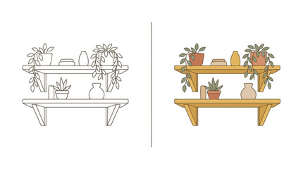 Obraz premium Boho Shelf Decor Line Art & Color