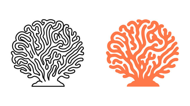Brain coral graphics in outline and orange styles.