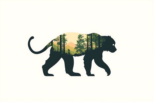 Silhouette of a tiger in a forest landscape