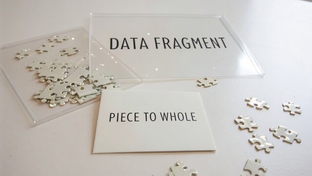 Fragmented data concept with puzzle pieces symbolizing data integration and completeness in information analysis and technology