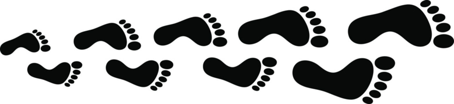 Alternative 1: Walking Barefoot Print Path Black Icons Set