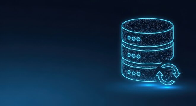 Glowing Neon Database Server Stack Illustrating Digital Information Storage and Network Technology