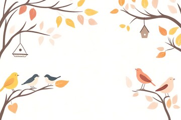 Fototapeta premium Autumn birds on tree branches