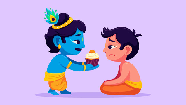 Lord krishna offering butter cup to sudama, a symbol friendship and love