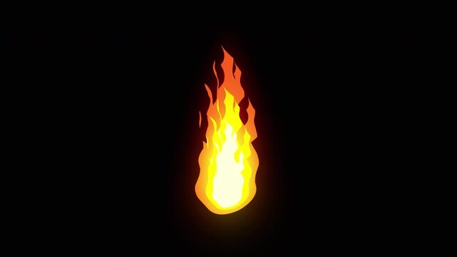 Dynamic 2d flame fire animation with smooth organic flickering fire and cartooon style suitable for Vfx and motion graphics. alpha channel only 4k