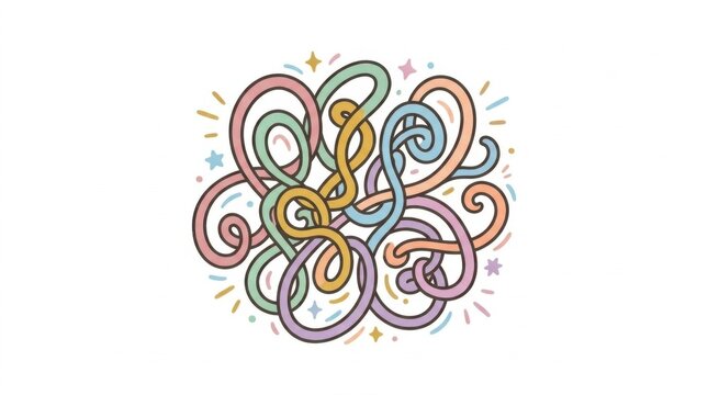 Colorful abstract illustration of intertwined pastel loopy lines