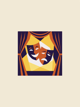 Theatrical comedy tragedy masks face.