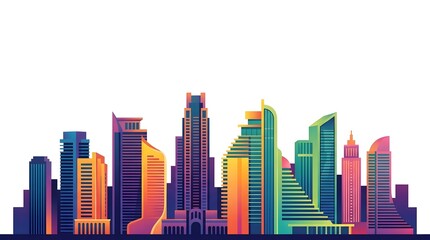 Obraz premium Colorful geometric city skyline illustration on white background.