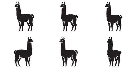 Alpaca Vector Set in Different Poses Isolated Farm Animal Silhouette Collection © maxsabbir07
