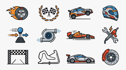 Naklejka premium Industrial Racing and Automotive Performance Icons Collection with high professional line art symbols for modern creative design and digital branding projects
