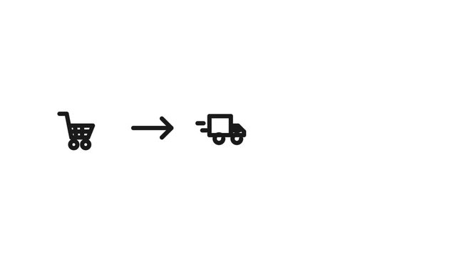 Minimalist Black and White E-commerce Shopping Cart to Delivery and Unboxing Icon Animation