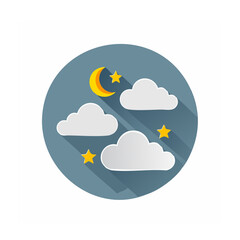 Obraz premium Flat design night sky icon with moon, clouds, and stars