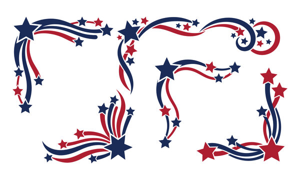 Patriotic star and ribbon border design elements for independence day