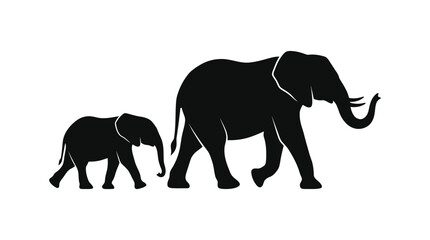 Fototapeta premium Elephant Silhouette With Calf On White Background