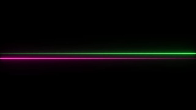 Two parallel neon light lines, one green and one pink, on a black background image photo