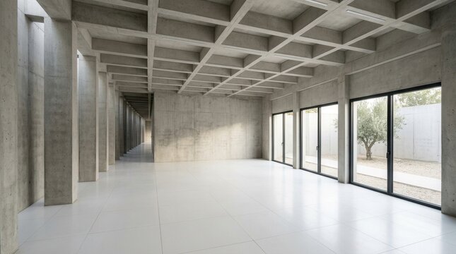 Sleek and modern concrete interior featuring elegant columns for a minimalistic look