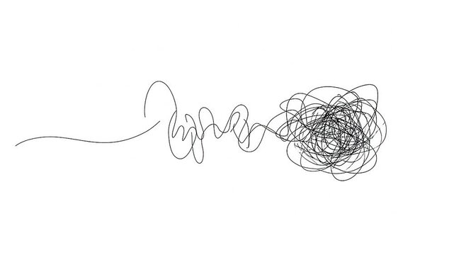 Abstract black line drawing showing a transition from simple to complex
