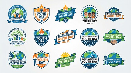 Naklejka premium Collection of International Youth Day badge and emblem designs