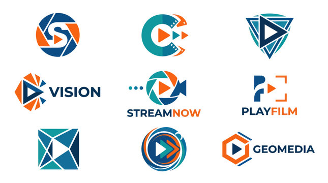 Media and video streaming logo collection with play button symbols