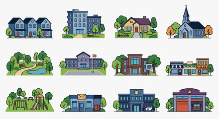 Naklejka premium Illustrated Residential Household Varieties Collection.
